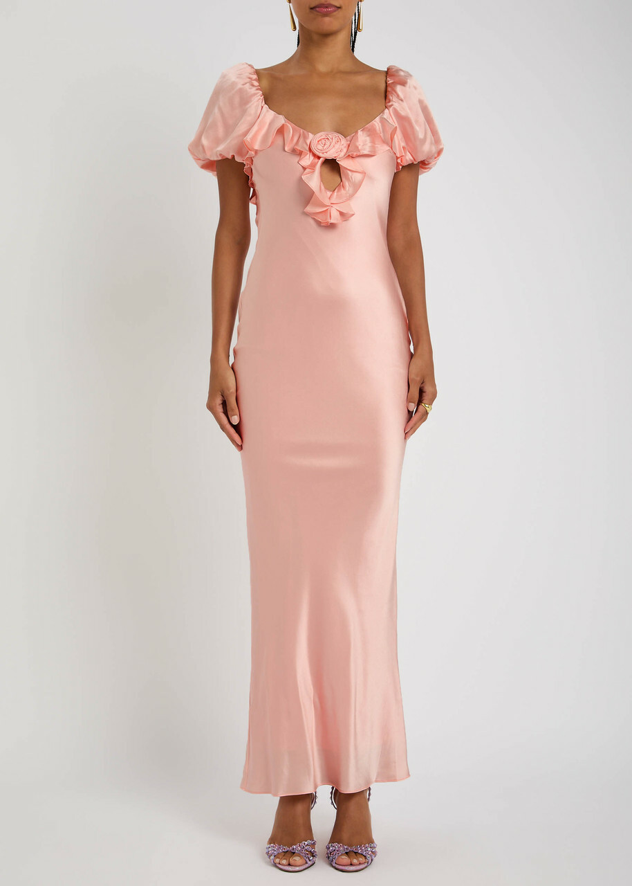 DE LA Vali Eden Ruffled Stretch-satin Maxi Dress Light Pink De La Vali