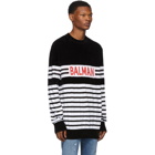 Balmain Black and White Velvet Logo Sweater