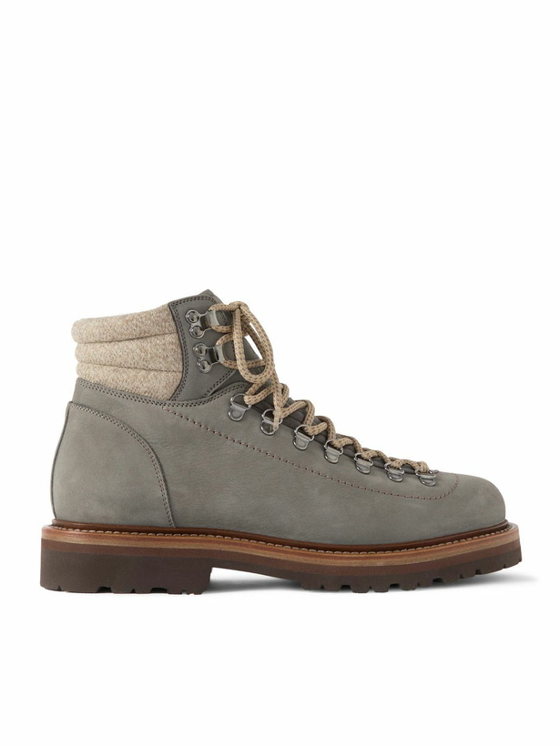 Photo: Brunello Cucinelli - Cashmere-Trimmed Suede Boots - Gray