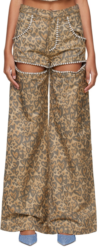 Photo: AREA Tan Heart Leopard Slit Jeans