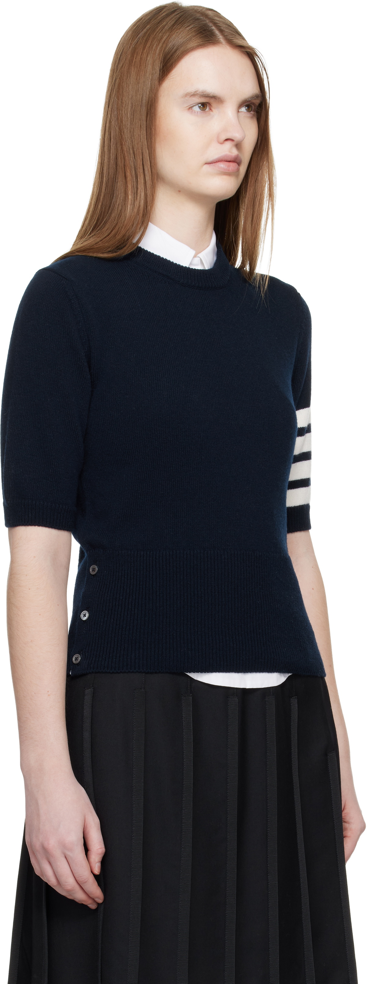Thom Browne Navy Jersey Intarsia Classic Fit 4-Bar T-shirt