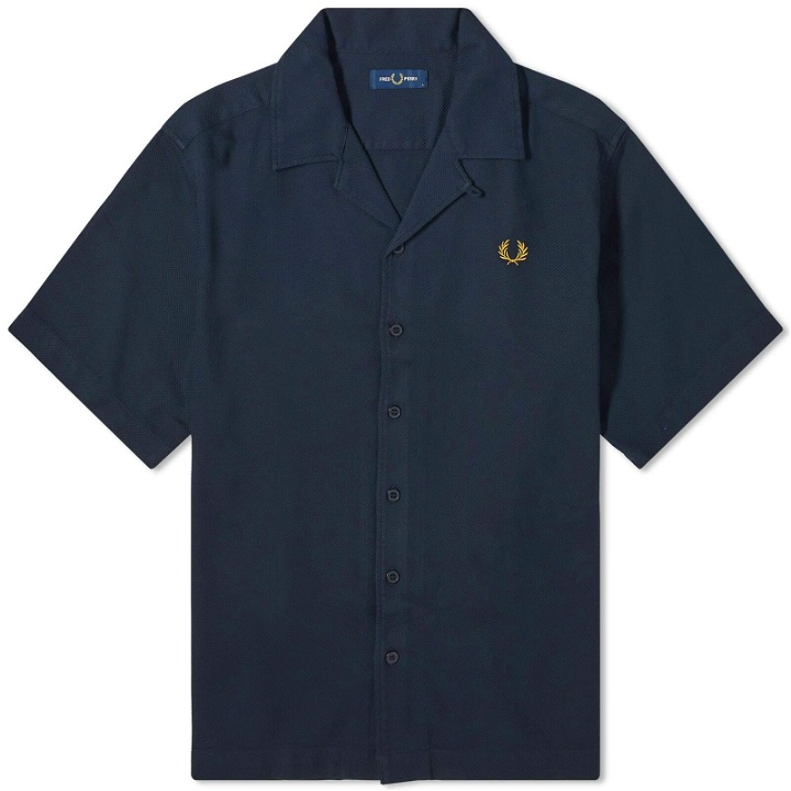 Photo: Fred Perry Men's Pique Short Sleeve Vacation Shirt in Navy