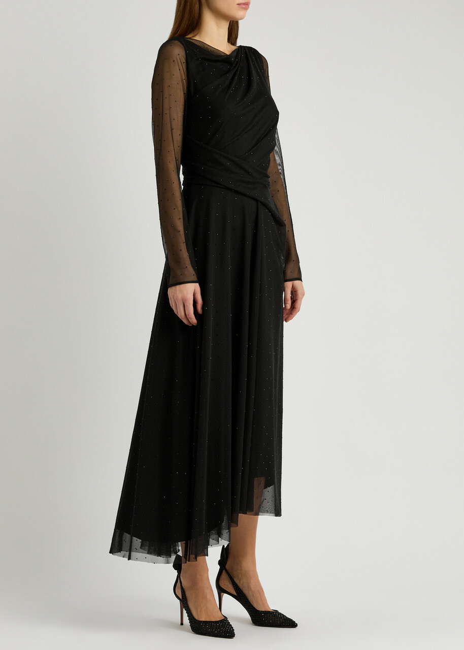 Talbot Runhof Crystal-embellished Tulle Midi Dress Black