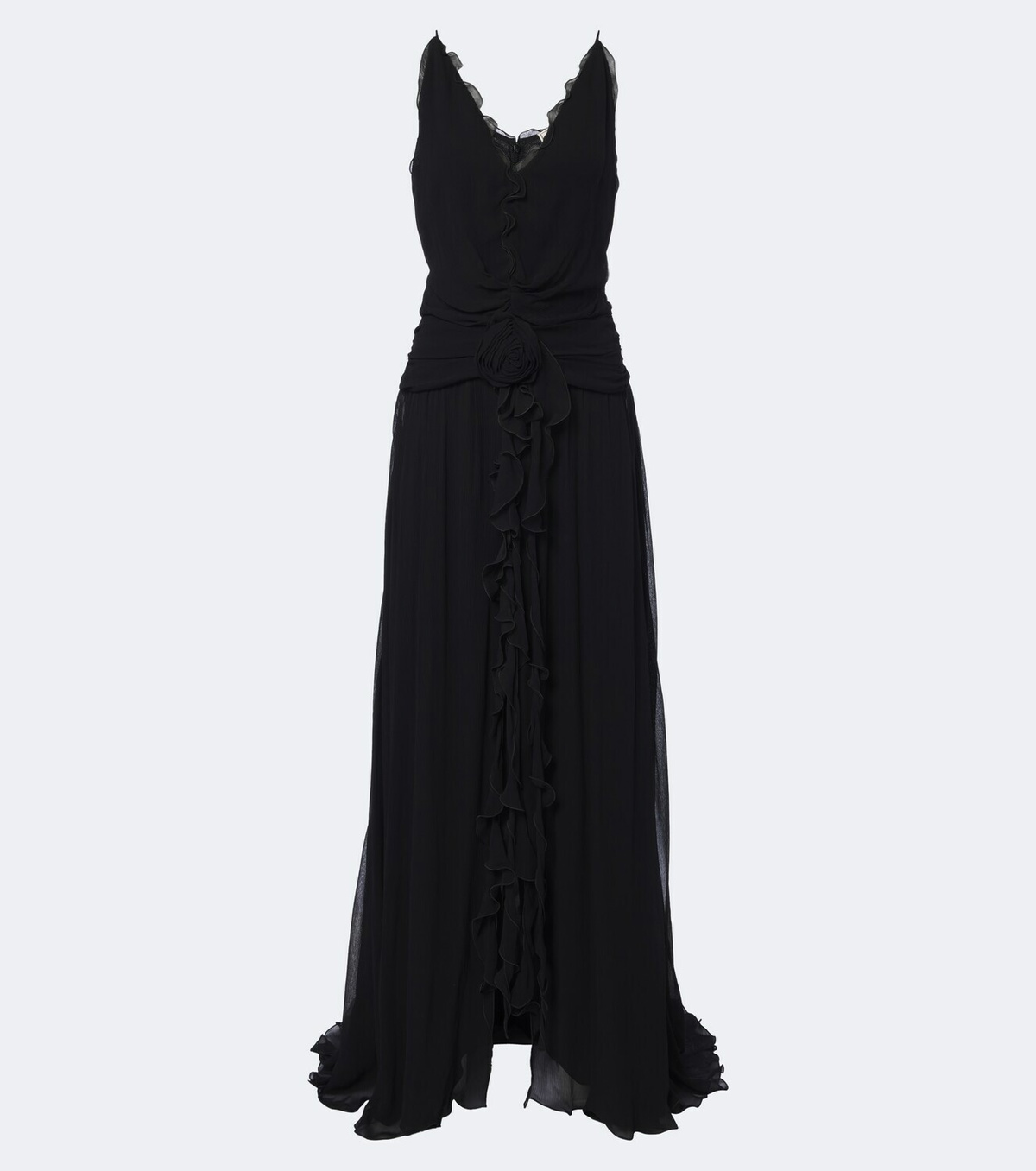 Blumarine Floral-appliqué ruffled georgette gown