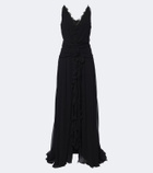 Blumarine Floral-appliqué ruffled georgette gown