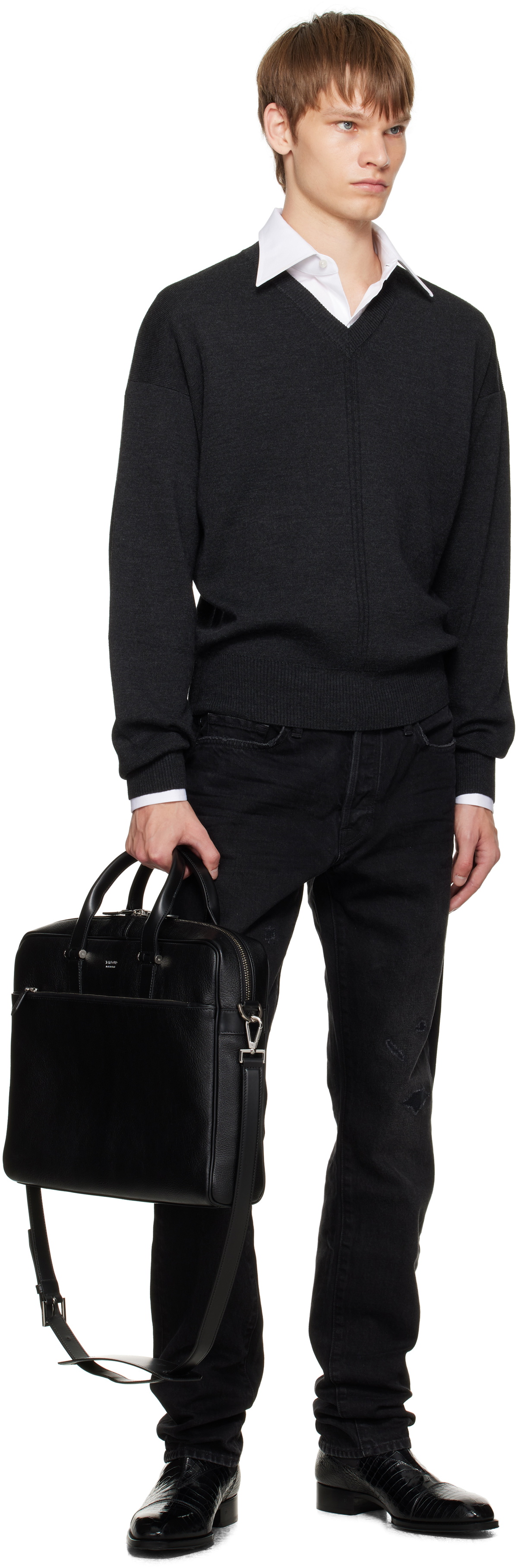TOM FORD Black Grain Leather Slim Briefcase