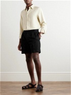 Ralph Lauren Purple label - Straight-Leg Pleated Cotton and Linen-Blend Twill Shorts - Black