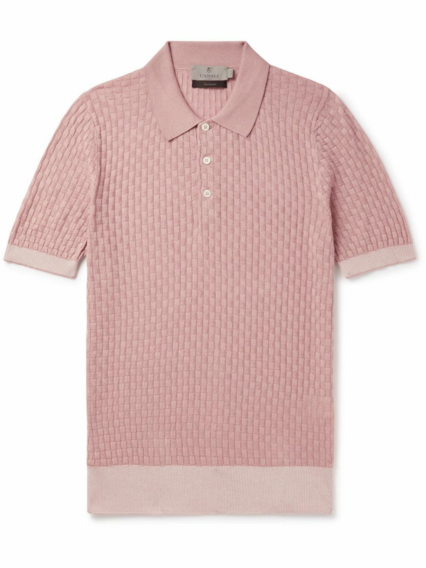 Photo: Canali - Slim-Fit Honeycomb-Knit Cotton Polo Shirt - Pink