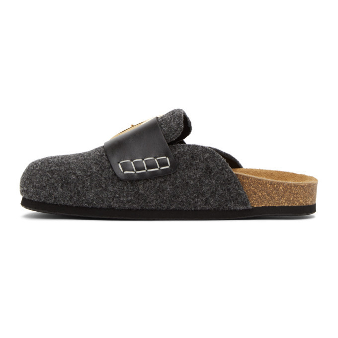 JW Anderson Grey Felt Buckle Slipper Loafers JW Anderson