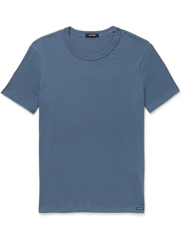 Photo: TOM FORD - Stretch Cotton-Jersey T-Shirt - Blue