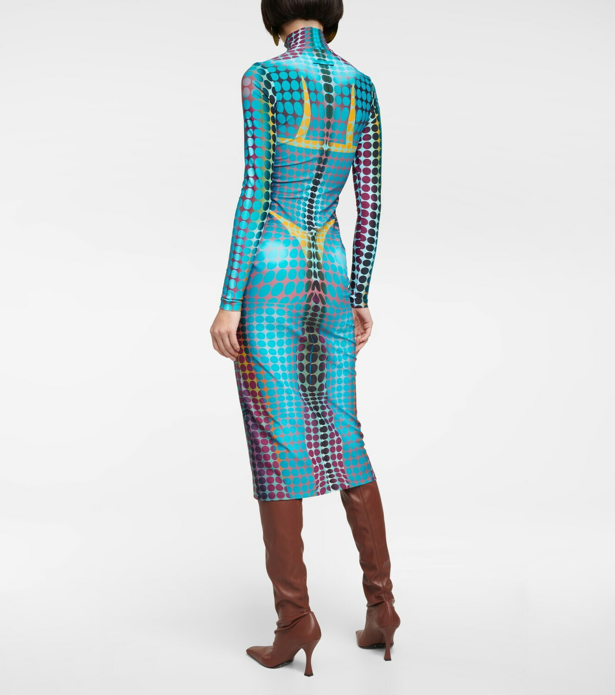 jean paul gaultier brown dots midi dress Johanna Pleated Twill Midi Dress in Brown