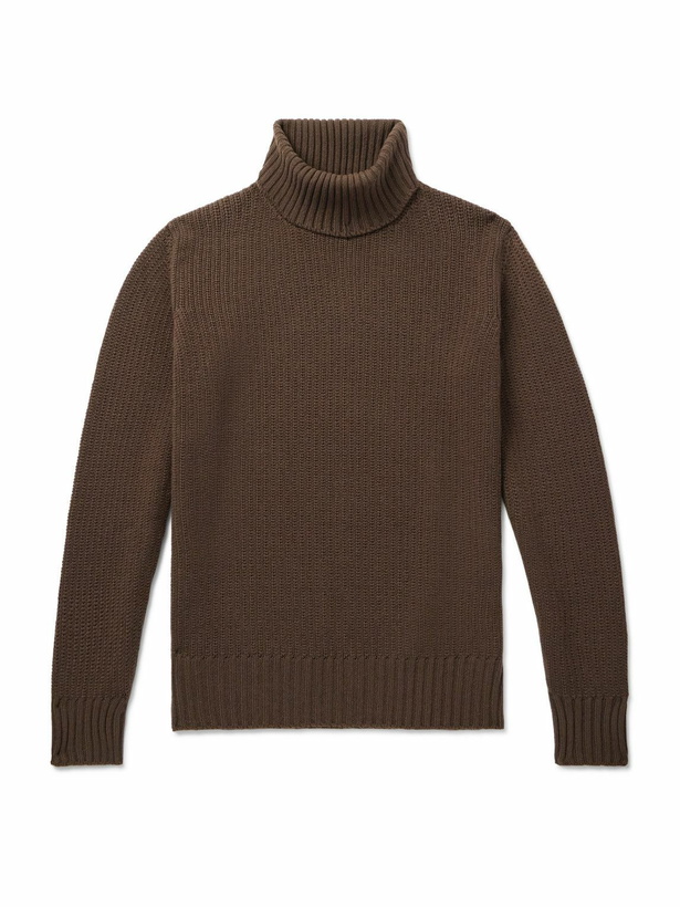 Photo: Stòffa - Slim-Fit Ribbed Cashmere Rollneck Sweater - Brown