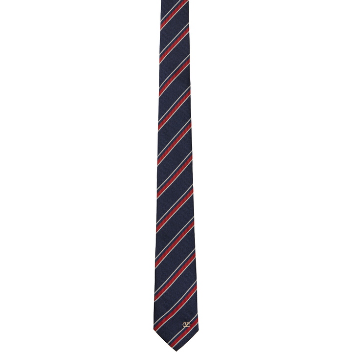 Photo: Valentino Garavani Navy & Red Valentie Jacquard Regimental Silk Tie
