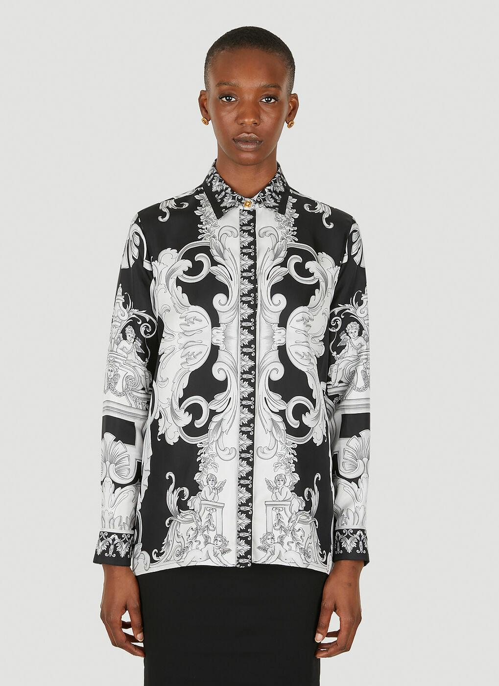 Baroque Silk Shirt in Black Versace