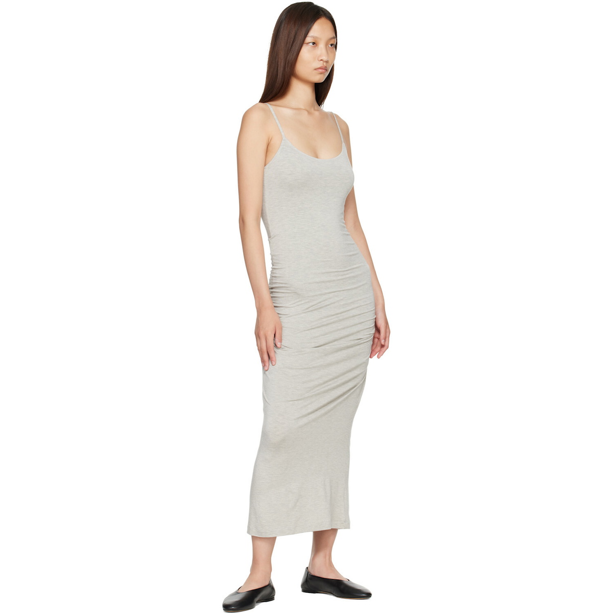 TOTEME Gray Draped Slip Midi Dress