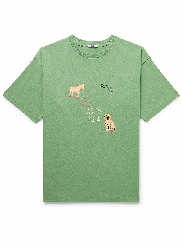 Photo: BODE - Appliquéd Embroidered Cotton-Jersey T-Shirt - Green
