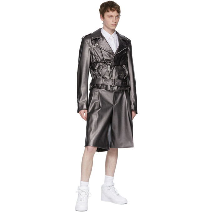 Comme des Garcons Homme Plus Silver Faux-Leather Shorts