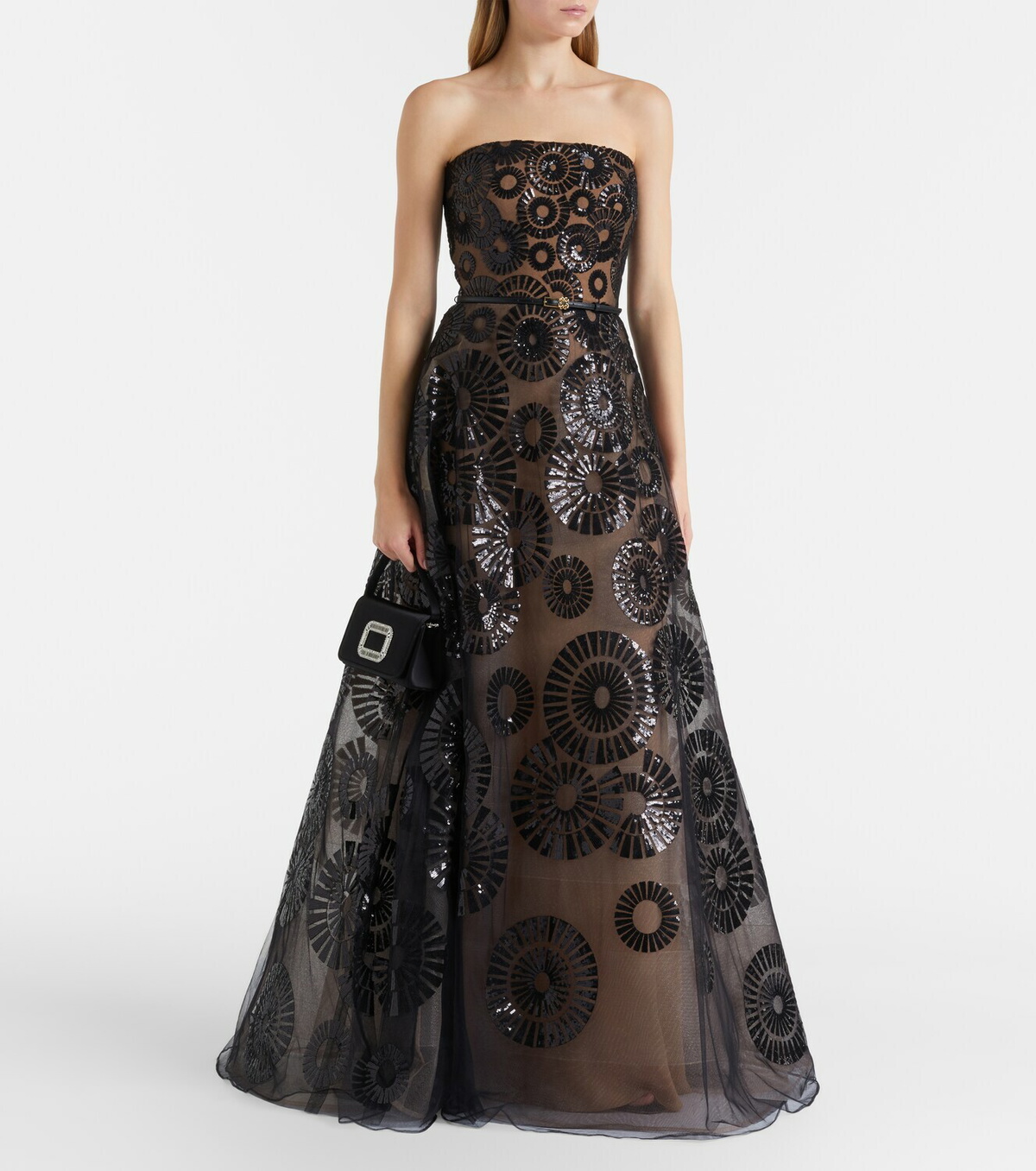 Elie Saab Scarf-detail sequined tulle gown