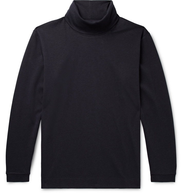 Photo: NN07 - Zyron Cotton and Tencel-Blend Jersey Rollneck Sweater - Blue