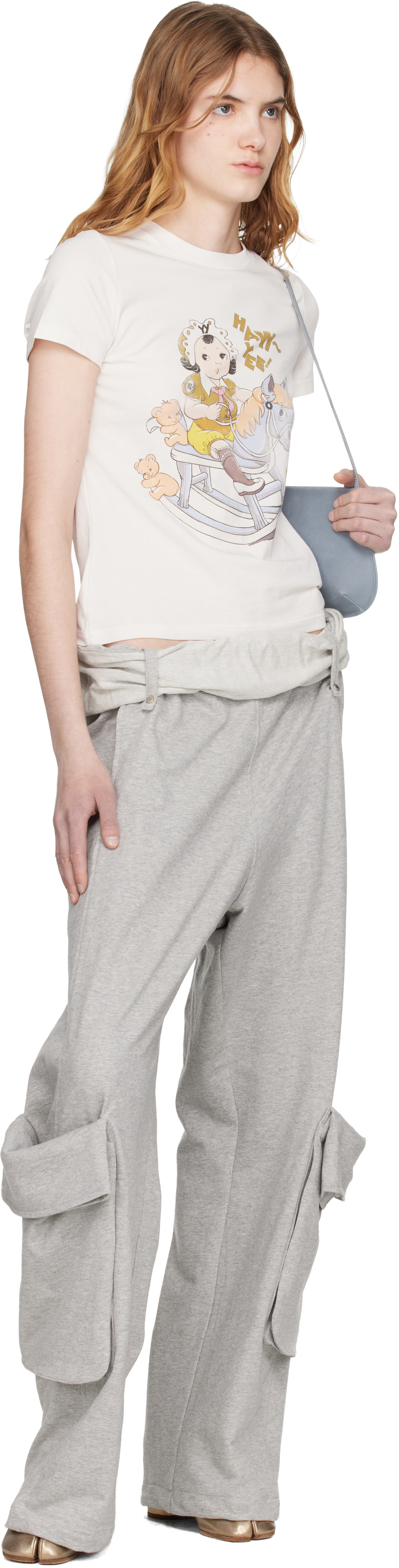 OPEN YY Gray Rolled Waist Sweat Cargo Pants