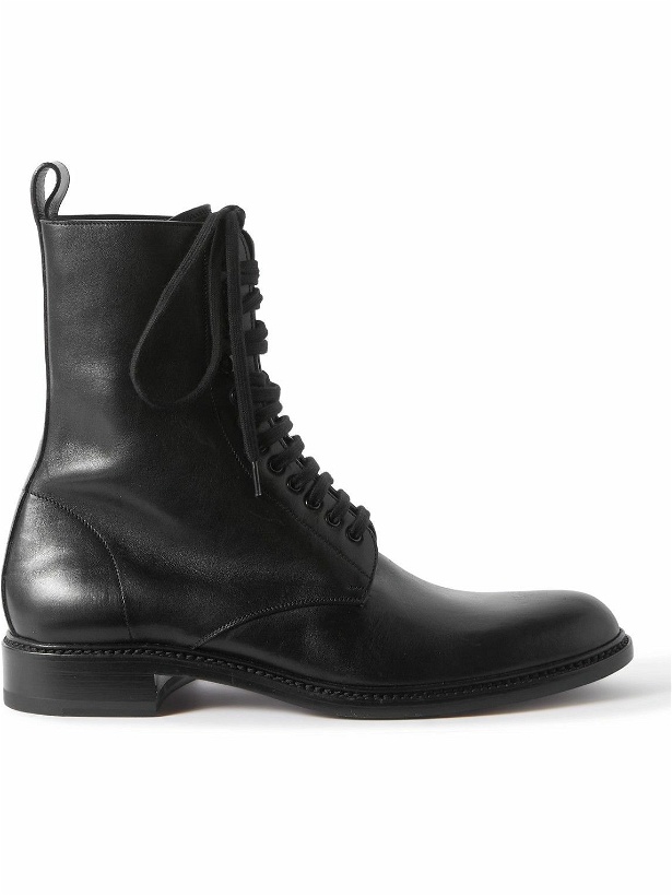 Photo: SAINT LAURENT - Army Glossed-Leather Lace-Up Boots - Black