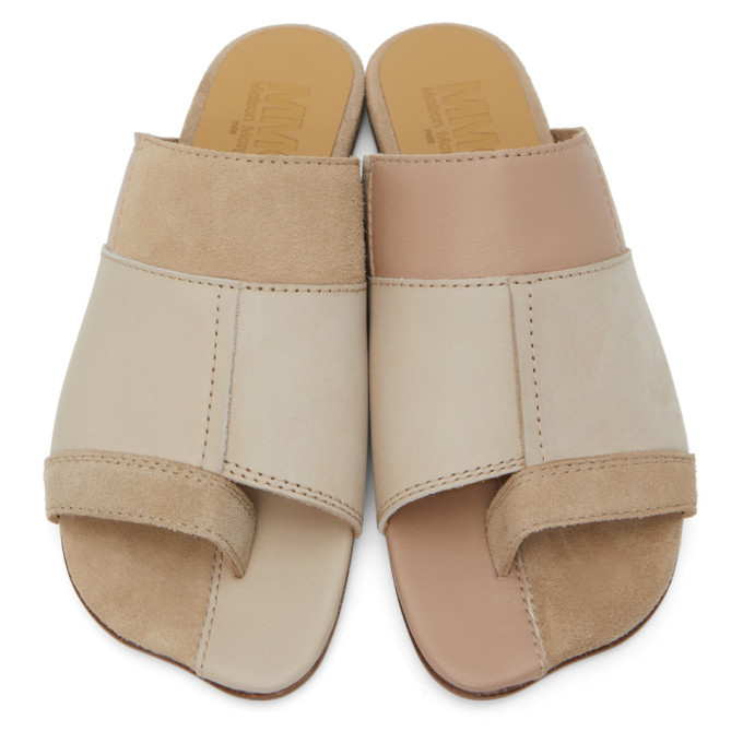 MM6 Maison Margiela Beige Patchwork Flat Sandals MM6 Maison Margiela