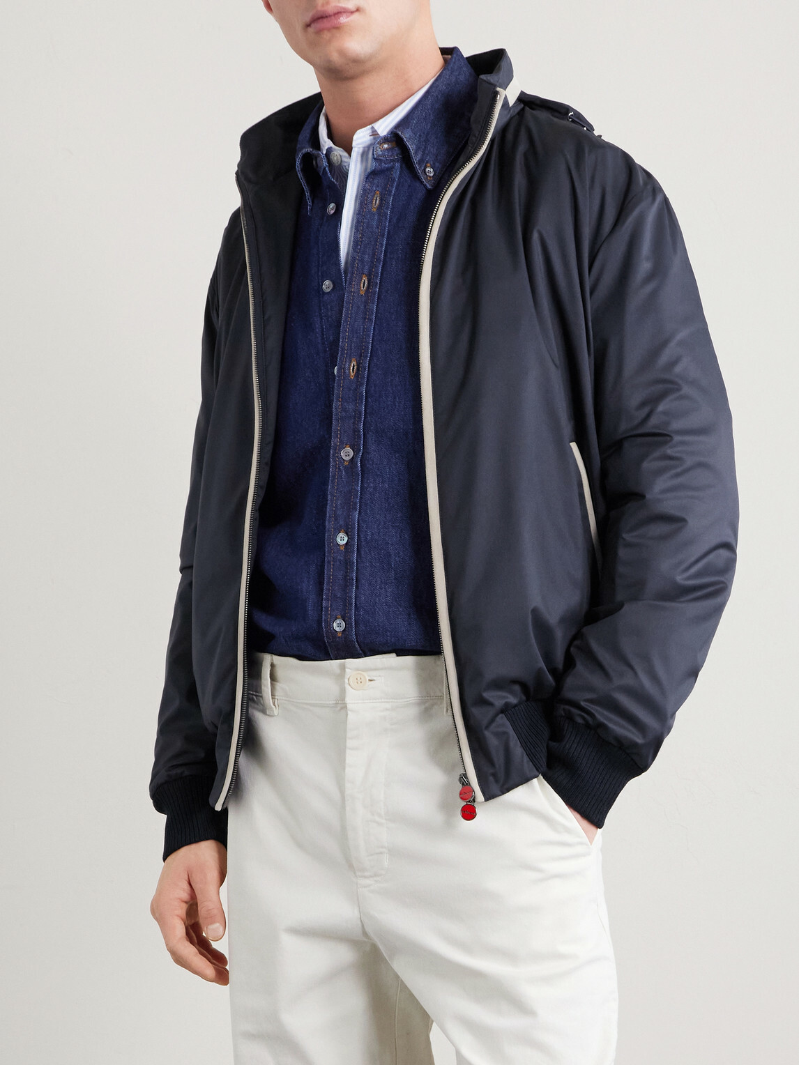 Kiton - Suede-Trimmed Shell Hooded Jacket - Blue