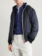 Kiton - Suede-Trimmed Shell Hooded Jacket - Blue