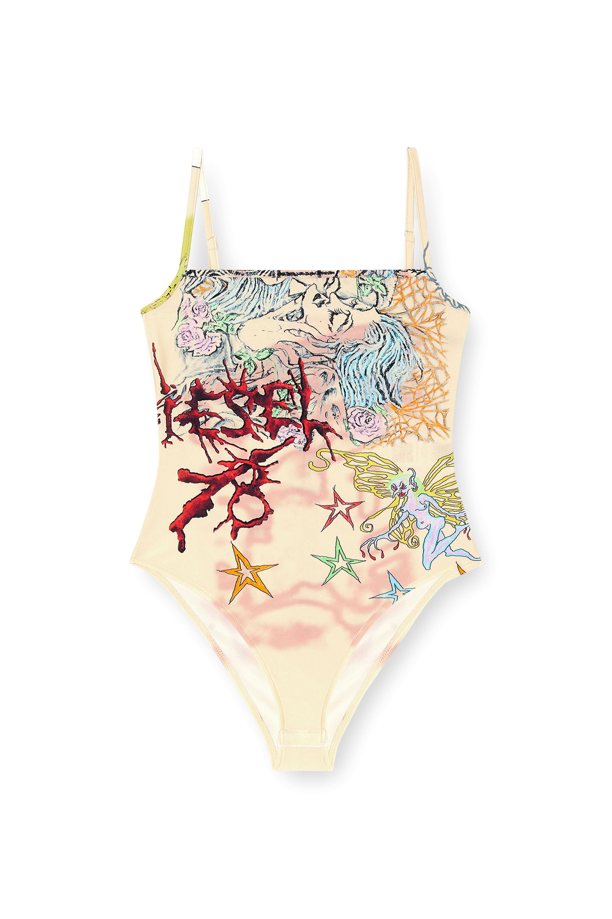 Diesel Bodysuit with tattoo print - T-Shirts Womens in Beige