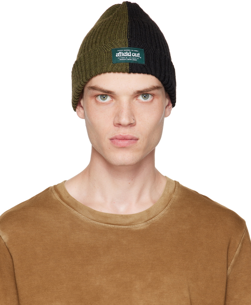 Afield Out Khaki & Black Two-Tone Beanie Afield Out