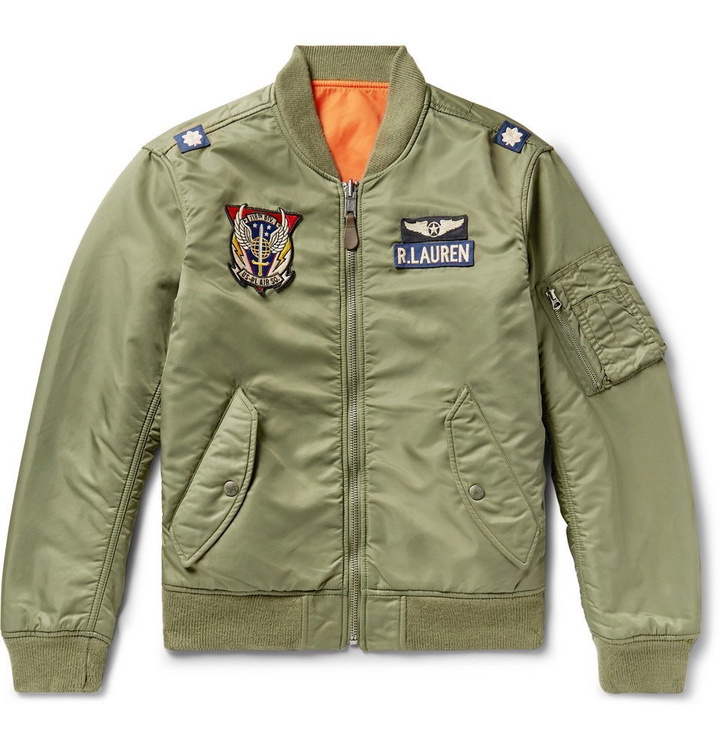 Photo: Polo Ralph Lauren - Slim-Fit Reversible Appliquéd Nylon Bomber Jacket - Men - Army green