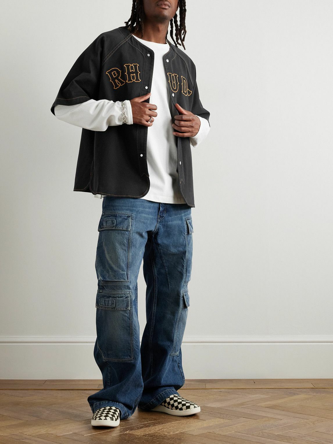 Rhude - Logo-Embroidered Denim Baseball Shirt - Black