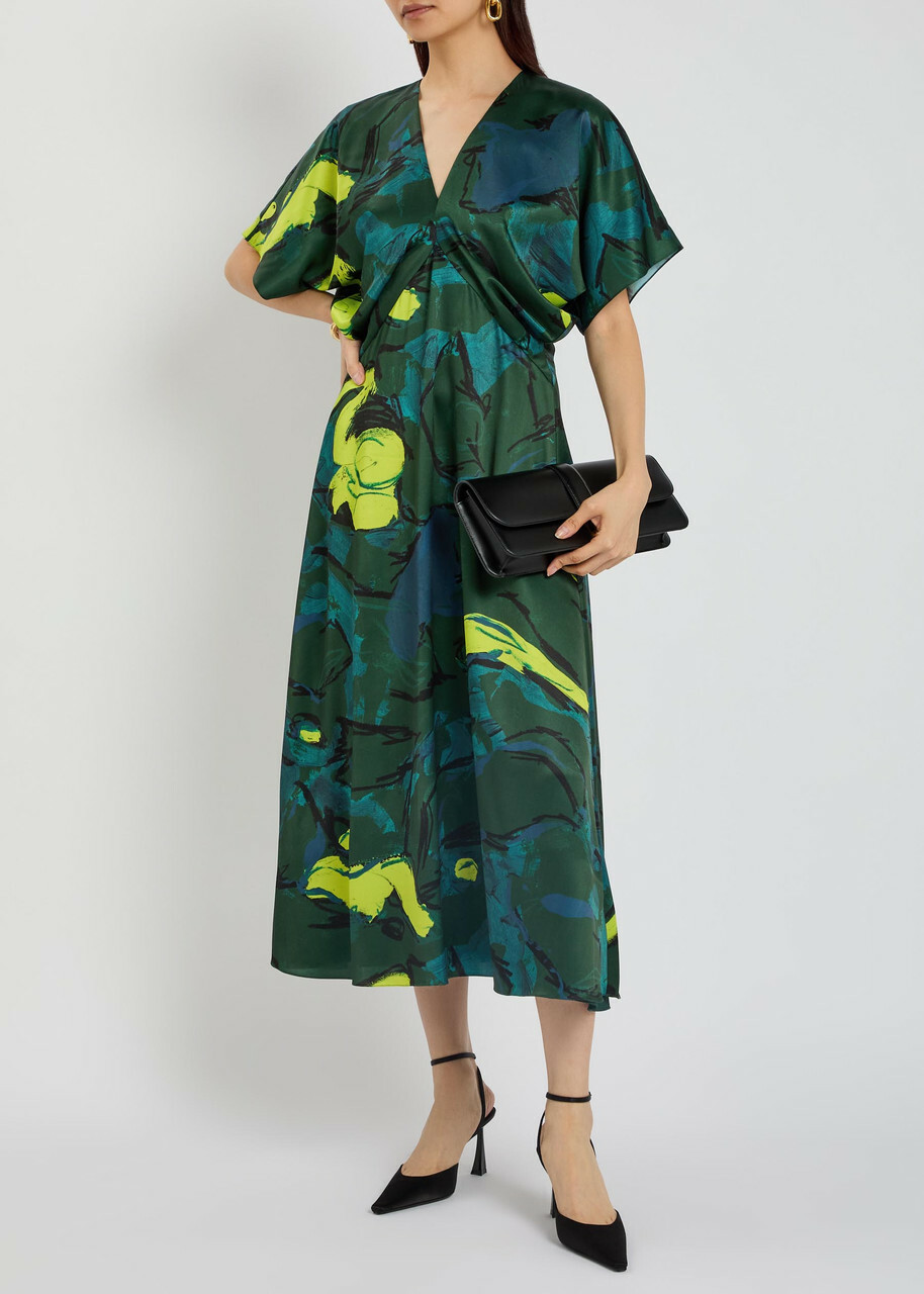 Roksanda Sadee Printed Satin Midi Dress Multicoloured