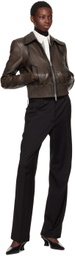 REMAIN Birger Christensen Brown Short Leather Bomber Jacket