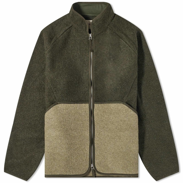 Photo: Folk Men's Puzzle Fleece in Olive Wool Mix