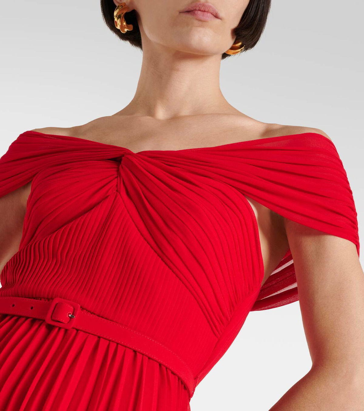 SELF-PORTRAIT ワンピース Off-shoulder chiffon 955668 Off-shoulder chiffon minidress in red - Self Portrait