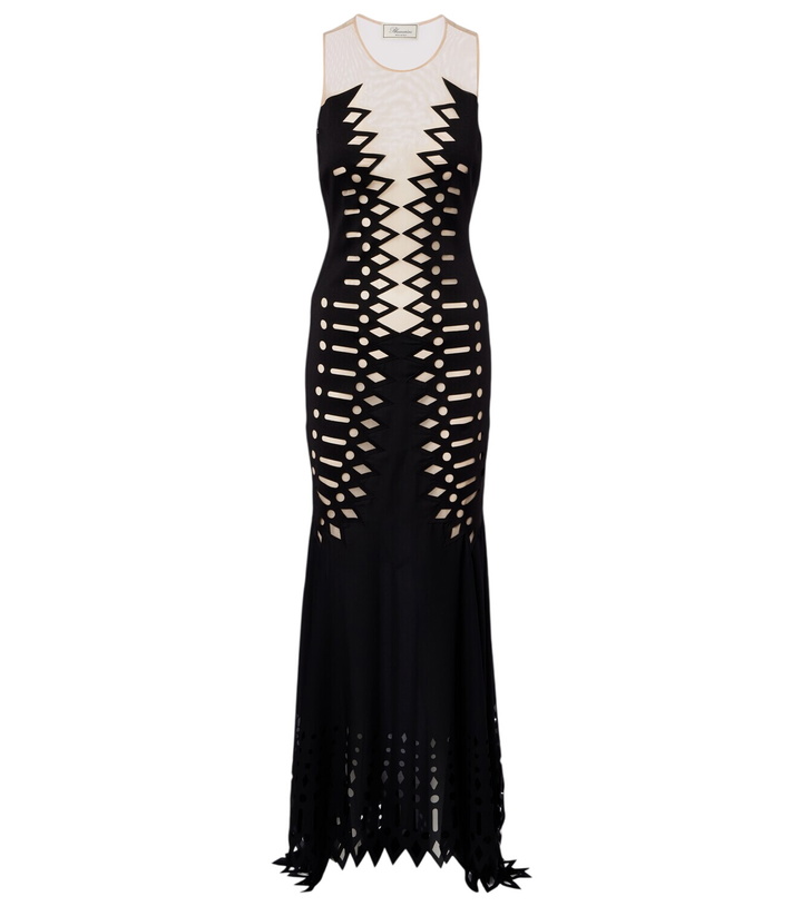 BLUMARINE Ruffled Silk Long Dress W/rose Blumarine