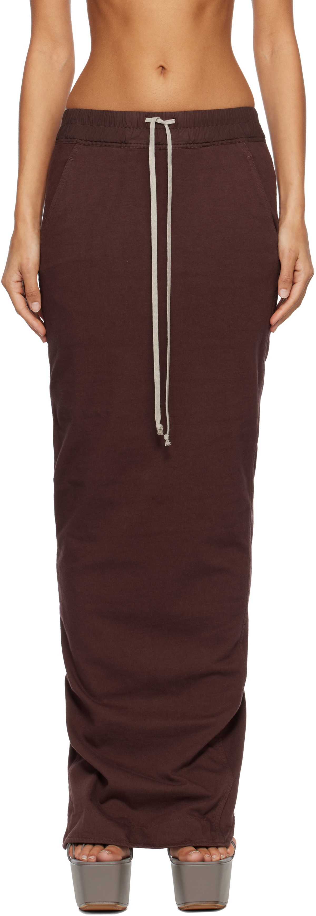 Rick Owens DRKSHDW Burgundy Concordians Pull On Pillar Maxi Skirt