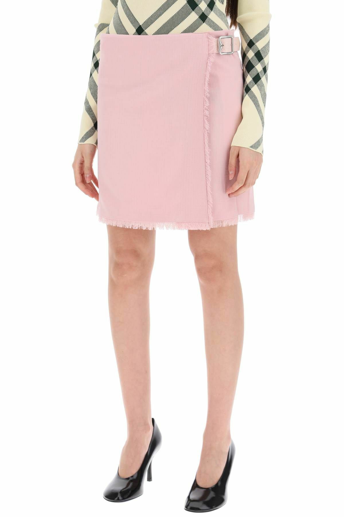 【送料&関税込】Burberry Pink Virgin Wool Miniskirt BURBERRY textured wool mini kilt skirt Pink Burberry