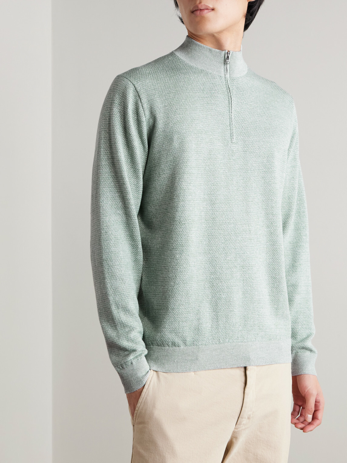 Peter Millar - Barlow Merino Wool, Linen and Cotton-Blend Half-Zip Sweater - Green