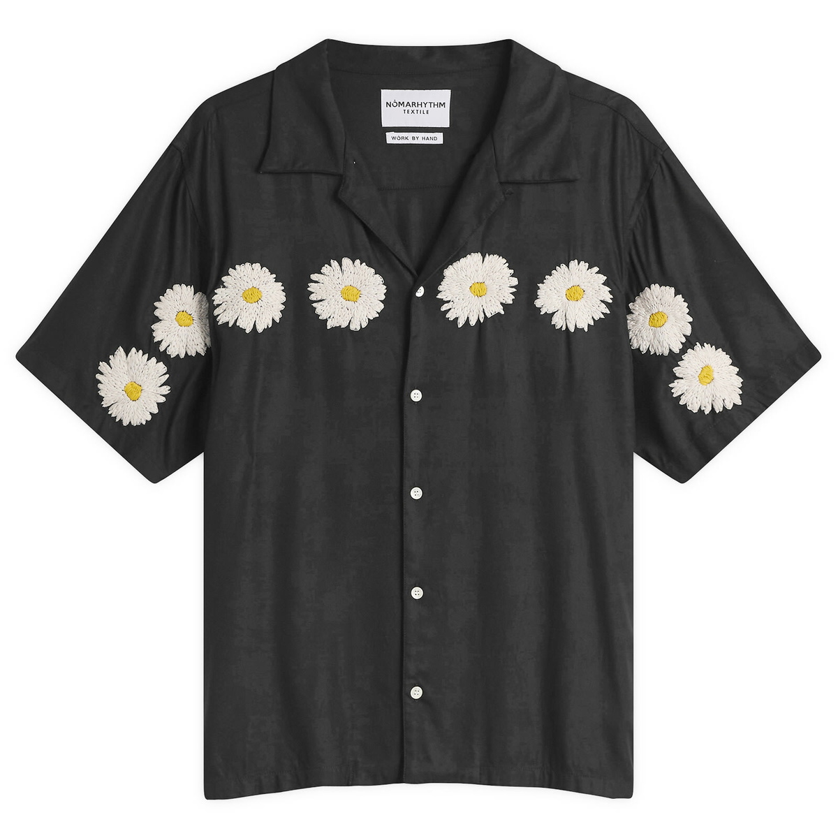 NOMARHYTHM TEXTILE Men's Flower Embroidery Open Collar Shirt in Black