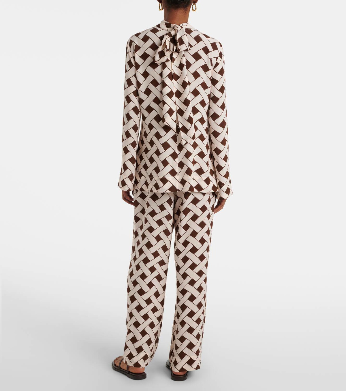 Rixo Libra printed tie-neck blouse