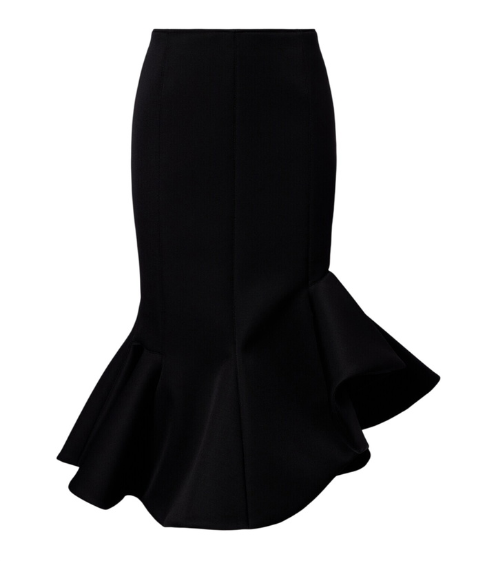Photo: Mugler Asymmetric ruffled wool-blend midi skirt