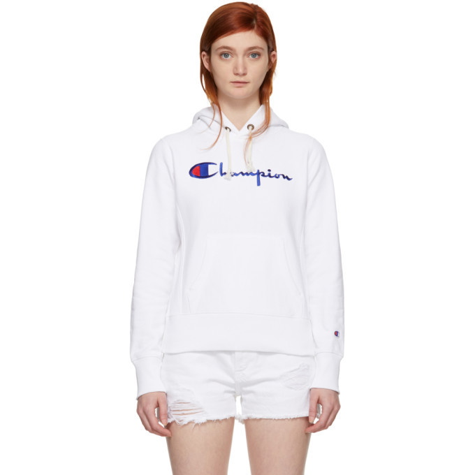 Photo: Champion Reverse Weave White Big Logo Hoodie