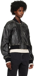 HALFBOY Black Faded Leather Bomber Jacket