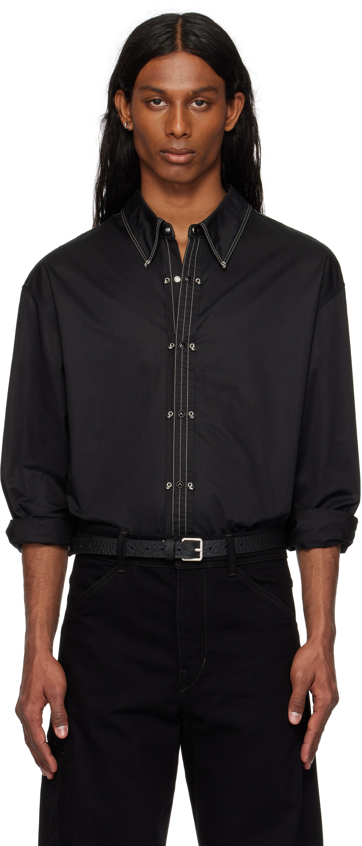 LEMAIRE 24ssTWISTED SHIRTS ルメール LEMAIRE Black Embellished Metal Shirt Lemaire