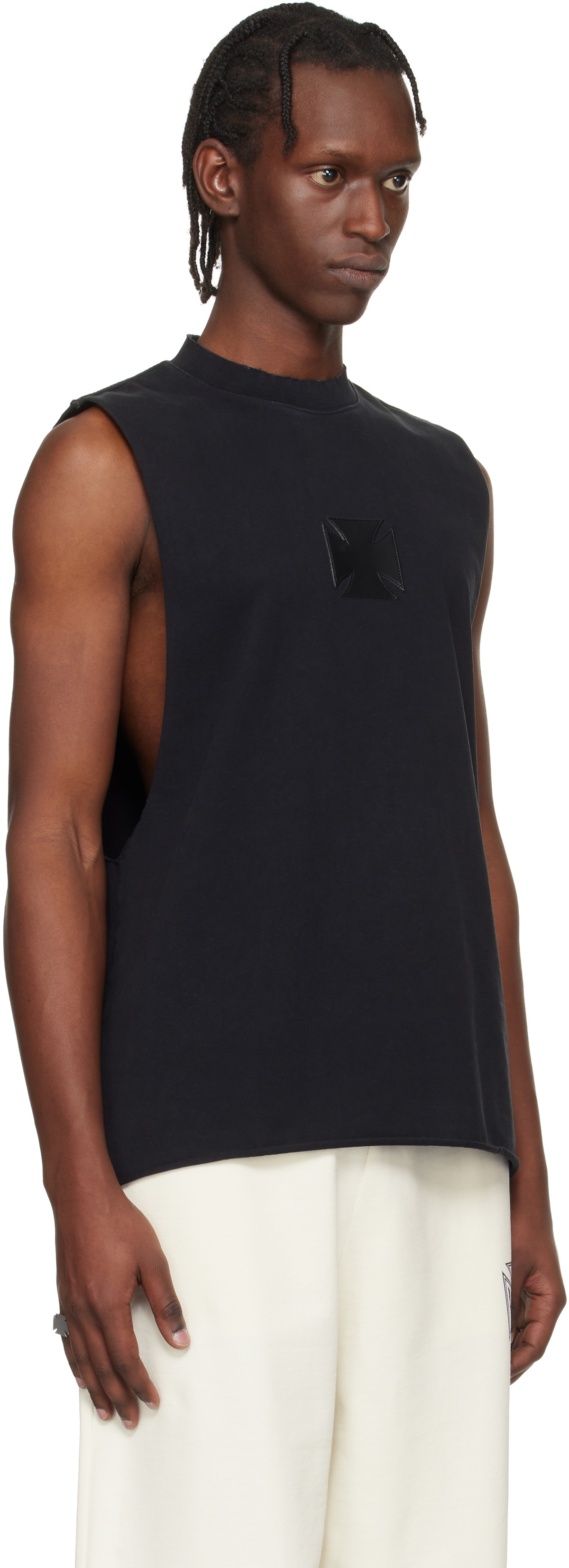 VETEMENTS Black Biker Logo Leather Cross Interlock Tank Top