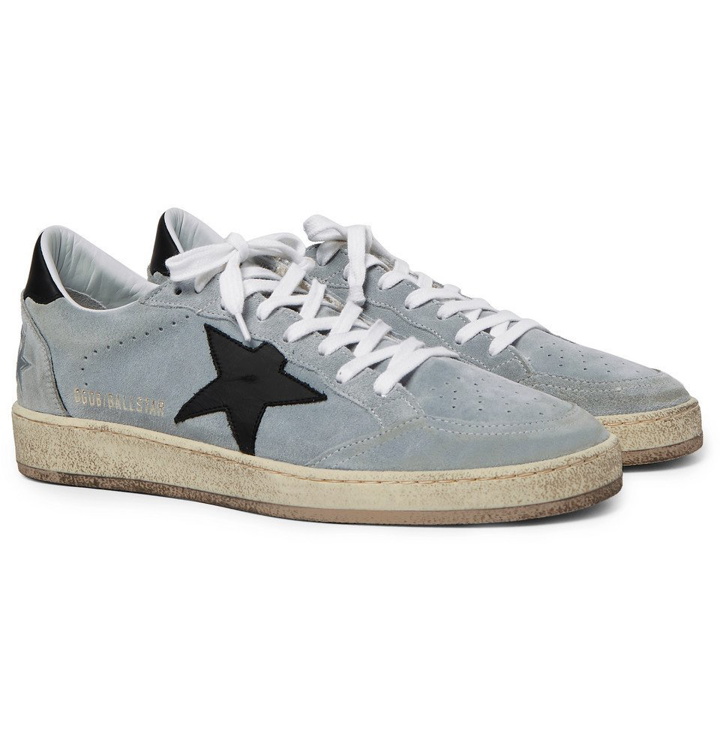 Photo: Golden Goose Deluxe Brand - Ball Star Distressed Suede and Leather Sneakers - Gray