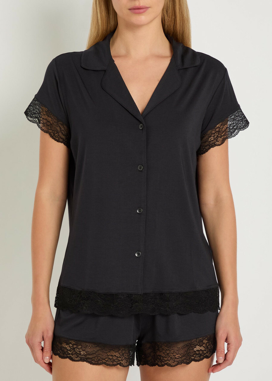Eberjey Malou Lace-trim Jersey Pyjama set Black