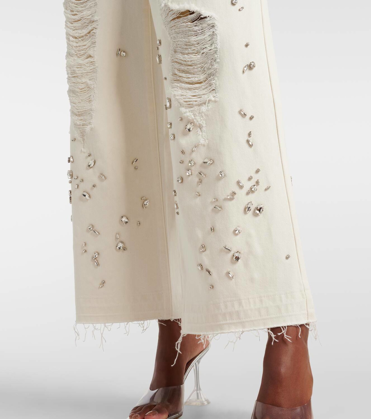 Xu Zhi Embellished distressed wide-leg jeans